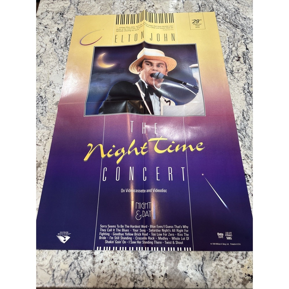 Vintage Elton John The Nighttime Concert Rare Original Promo Poster Ad Legendary